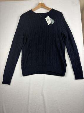 NWT Lauren Ralph Lauren Sweater Women’s XL Navy Cable Knit Button Shoulder Gold